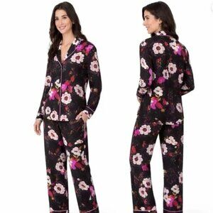 Room Service M 2-Piece Shawl Collar Pajama Set Black Floral